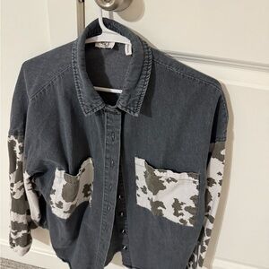 BKE Charcoal Denim Shirt with cow print Accents